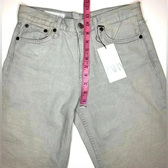 Zara Womens Mid Waist Wrinkle Effect Coated Jeans Wide Leg Size 4 - Picture 6 of 10